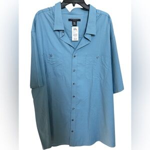 Synergy by DXL Cotton Blue Short Sleeve Dress Shirt New Pockets Patterned